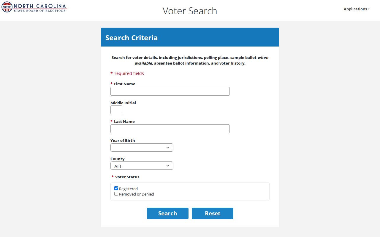 Cornelius residents directory North Carolina voter search fields