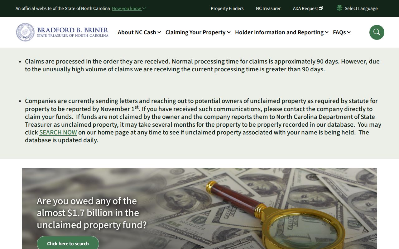 Cornelius residents directory official North Carolina unclaimed property search