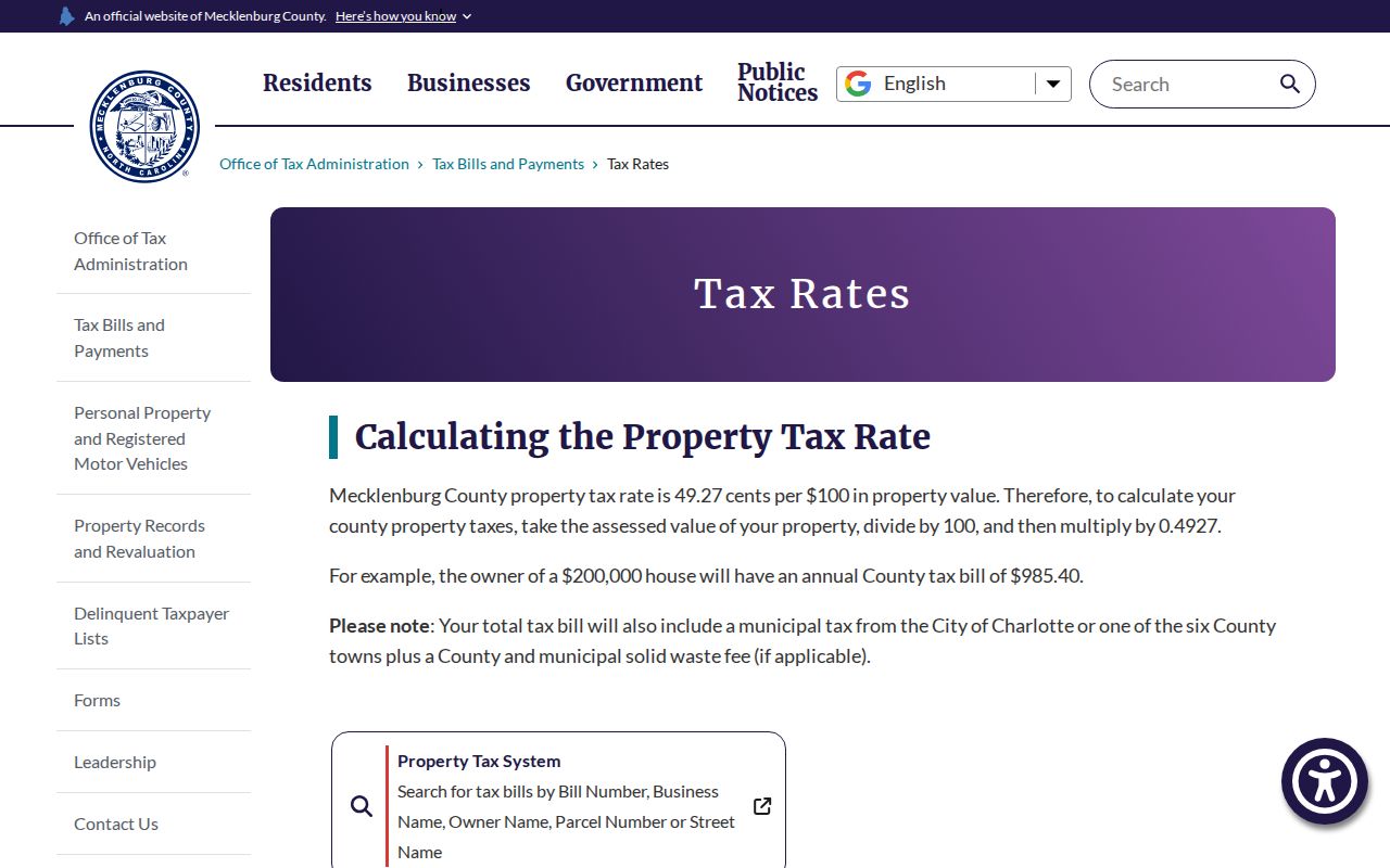Cornelius street directory Mecklenburg property tax search modes