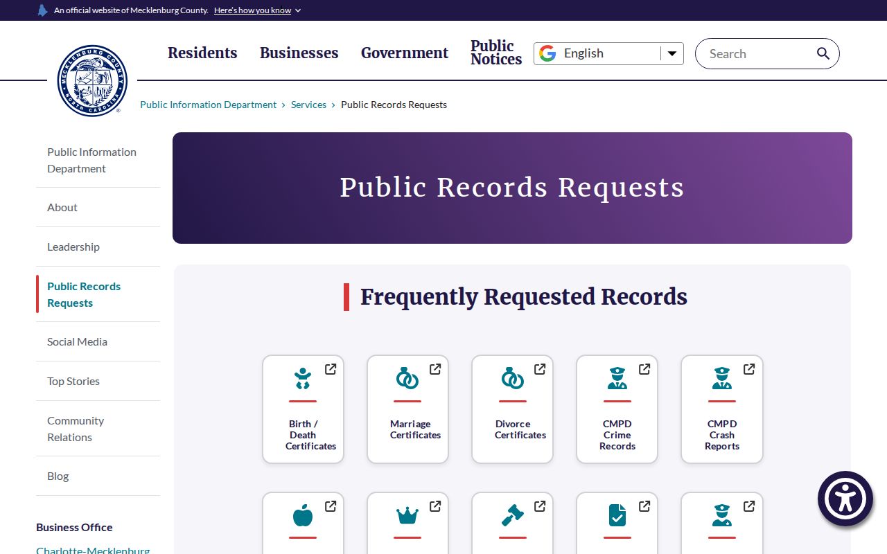 Cornelius street directory Mecklenburg public records request portal