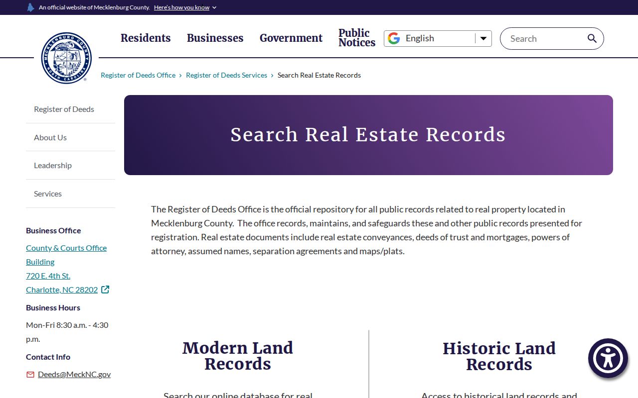 Cornelius street directory Mecklenburg Register of Deeds records
