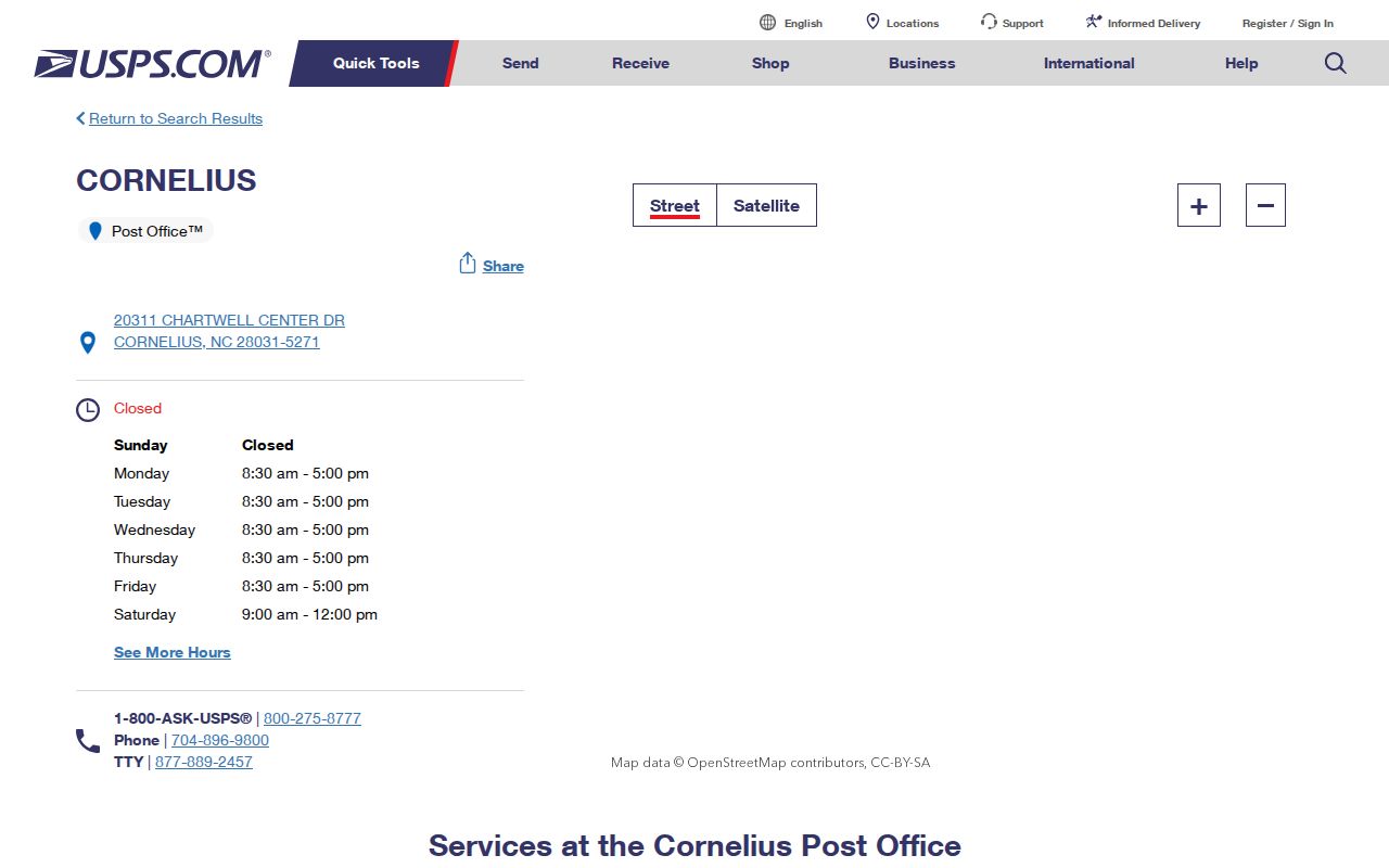 Cornelius ZIP code directory USPS post office details
